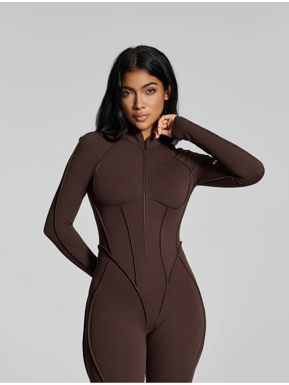 NWT BetterMe BTTRM Full-Length Catsuit Long Sleeve Jumpsuit Chocolate Brown